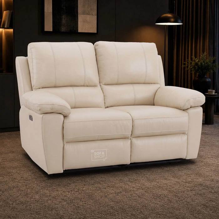 3+2+1 Electric Recliner Sofa Set in Cream Real Leather | Hi-Tech Leather Suite with Power Recline + Drop-Down Table + Cup Holders + USB-C Charging + Wall-Hugging Design | Trento | The Sofa Shop