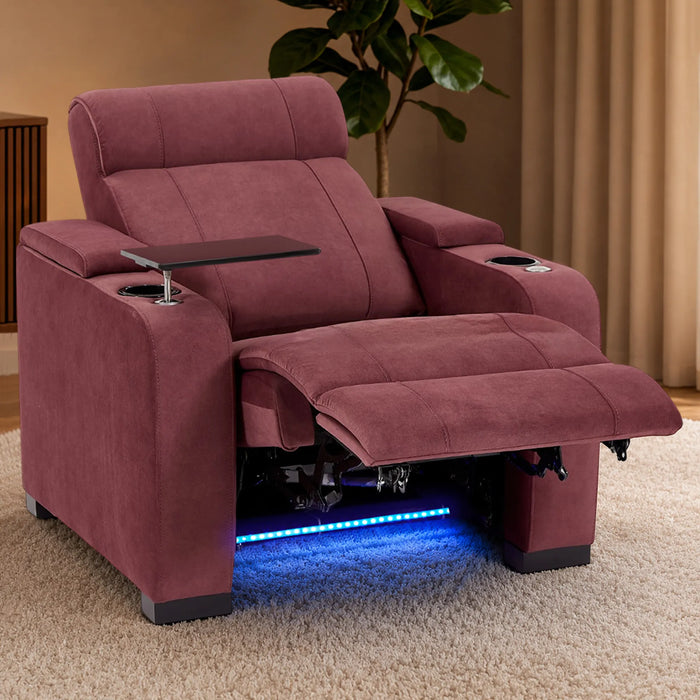 Recliner Chair with Electric Reclining, Massage, USB Ports, Cup Holders & LED Lights, Purple Velvet Fabric Sofa | Rimini | The Sofa Shop