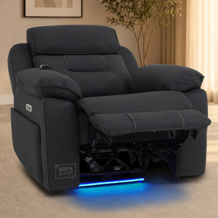 1 Seater Electric Recliner Chair in Charcoal Grey Fabric | Hi-Tech Chair with Vibration Massage + Heated Lumbar + Power Headrest + Power Grommet + USB+C Charging | Florence | The Sofa Shop