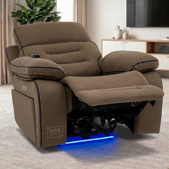 3+1 Electric Recliner Cinema Sofa Set in Mocha Brown Fabric | Hi-Tech Sofa Suite with Massage, Heat, Bluetooth Speakers, Wireless Charging & Cooling Cupholders | Tuscany | The Sofa Shop