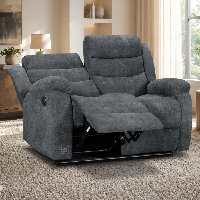 2 Seater Grey Fabric Electric Recliner Cinema Sofa With Power Headrest, USB Charging & Storage | Chelsea | The Sofa Shop