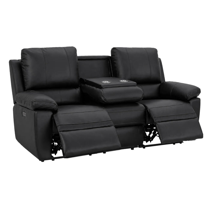 3 Seater Electric Recliner Sofa In Black Real Leather | Power Recliner With Drop-Down Table & USB+C Charging | Comfortable & Family-Friendly Sofa | Trento | The Sofa Shop