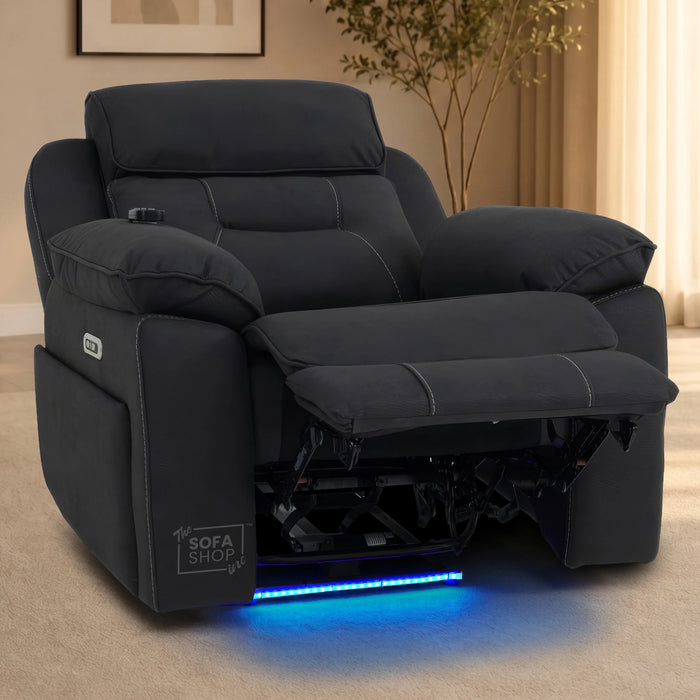 3+1 Charcoal Grey Fabric Electric Recliner Cinema | 2 Piece Sofa Set With Massage, Heated Lumbar, Wireless Charging & Bluetooth Speakers | Florence | The Sofa Shop