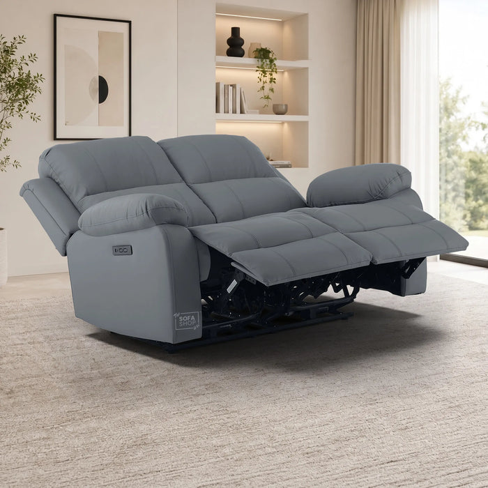 Grey Real Leather Electric Recliner Sofa 2 Seater | Smooth Power Recliner + USB-C Charging | The Sofa Shop