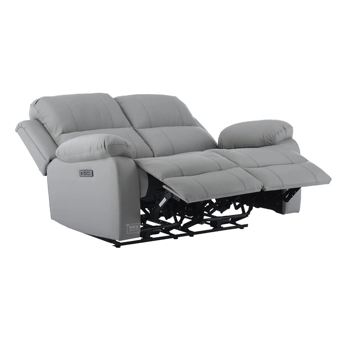 2 Seater Electric Recliner Sofa In Light Grey Real Leather | Smooth Power Recliner, USB-C Charging | Trento |The Sofa Shop
