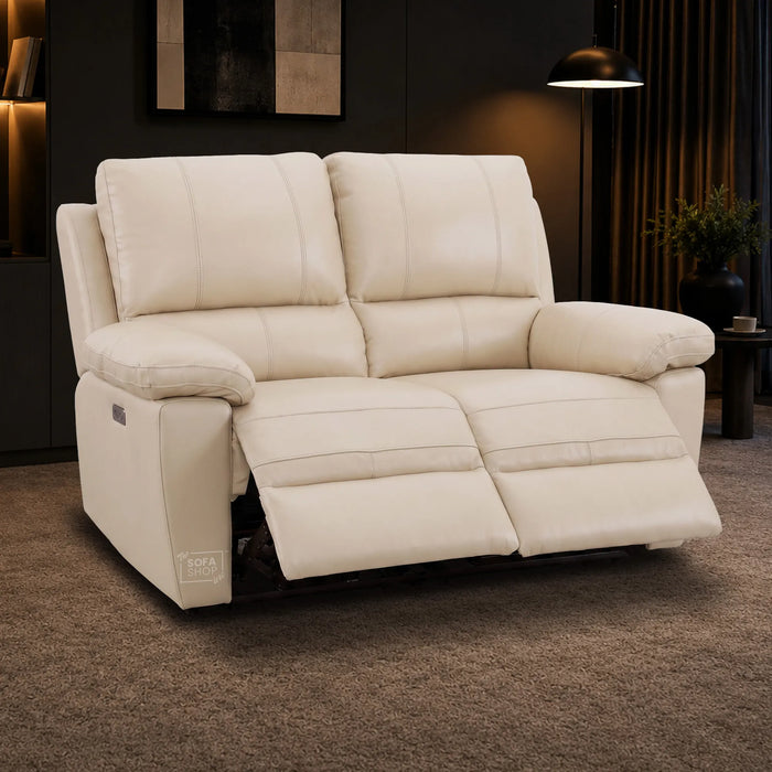 3+2+1 Electric Recliner Sofa Set in Cream Real Leather | Hi-Tech Leather Suite with Power Recline + Drop-Down Table + Cup Holders + USB-C Charging + Wall-Hugging Design | Trento | The Sofa Shop