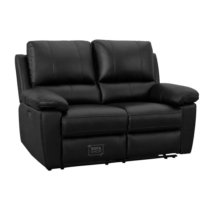 3+2 Electric Recliner Sofa Set In Black Real Leather | Recliner Sofa Package With Power Recline + Drop-Down Table + Cup Holders + USB-C Charging | Trento | The Sofa Shop