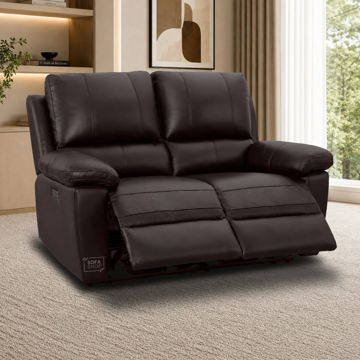 3+2+1 Electric Recliner Sofa Set in Dark Brown Real Leather | Hi-Tech Leather Suite with Power Recline + Drop-Down Table + Cup Holders + USB-C Charging + Wall-Hugging Design | Trento | The Sofa Shop