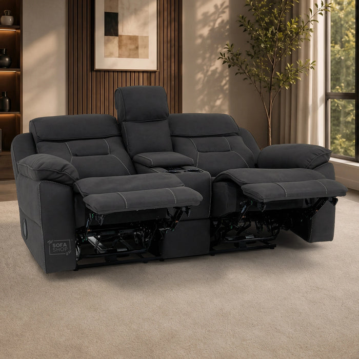 2 Seater Grey Resilience Fabric Electric Recliner Cinema Sofa | Recliner Sofa With Power Headrest, Cooling Cup Holders & Wireless Charging | Florence | The Sofa Shop