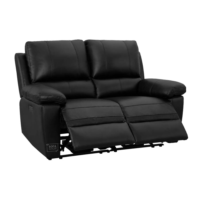 3+2 Electric Recliner Sofa Set In Black Real Leather | Recliner Sofa Package With Power Recline + Drop-Down Table + Cup Holders + USB-C Charging | Trento | The Sofa Shop