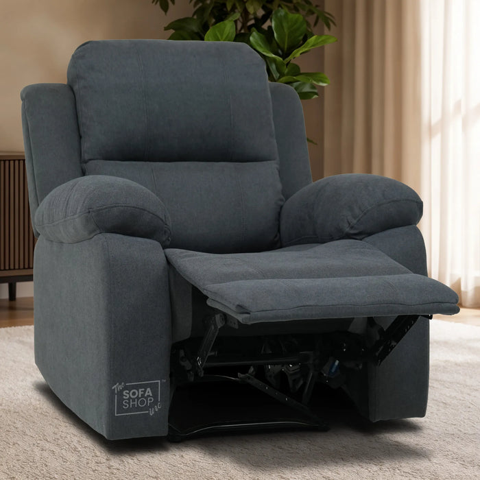1 Seater Electric Recliner Chair in Grey Fabric | Power Armchair with Power Recline + Padded Lumbar Support + Padded Armrests + USB+C Charging | Trento | The Sofa Shop