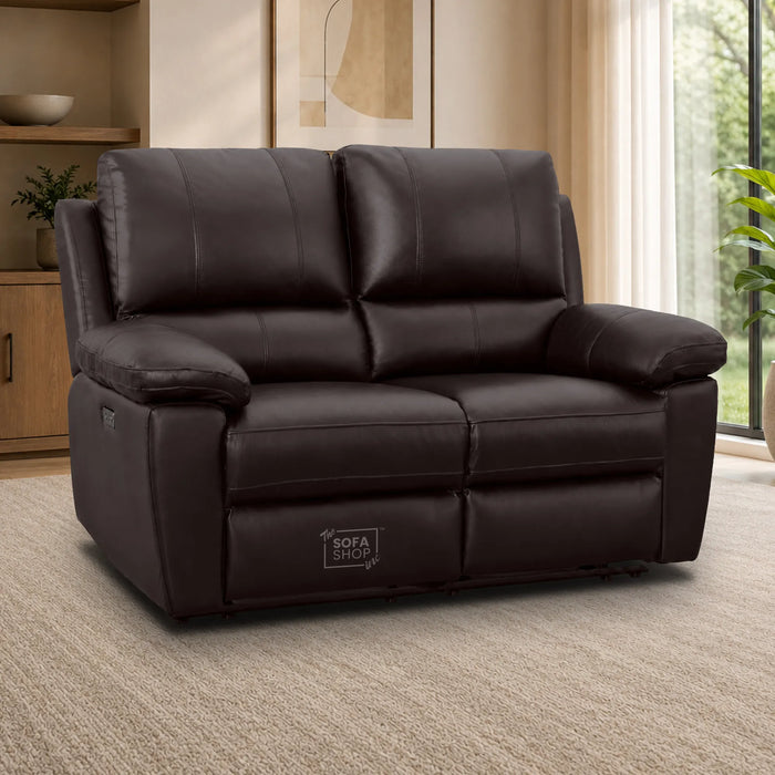 2 Seater Electric Recliner Sofa In Dark Brown Real Leather | Hi-Tech Couch With Power Recline + USB-C Charging + High Density Foam + Wall Hugging Design | Trento | The Sofa Shop