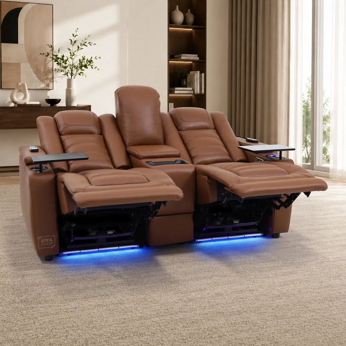 2 Seater Smart Tech Electric Recliner Cinema Sofa | Luxury Theatre Seating | Brown Real Leather | Modena