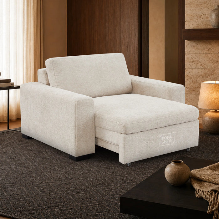 Extendable Electric Sofa Bed Chair in Cream Chenille | 1 Seat Power Sliding Sofa Bed Perfect for Home Cinema & Theatre Room | USBc & Sliding Buttons | Palma | The Sofa Shop