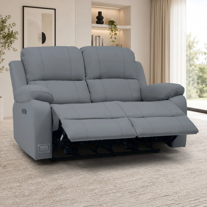 Grey Real Leather Electric Recliner Sofa 2 Seater | Smooth Power Recliner + USB-C Charging | The Sofa Shop