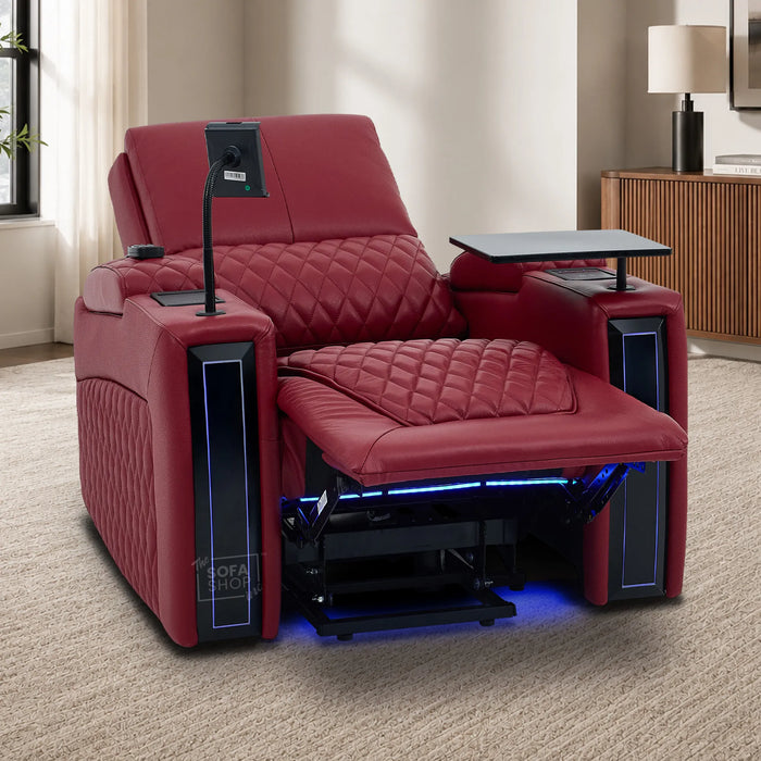Riser Recliner Chair in Red Real Leather | Hi-Tech Armchair with Dual Motor Lift + Vibration Massage+ Heated Lumbar + Cooling, Heating Cupholders + Power Headrest | Assisi | The Sofa Shop