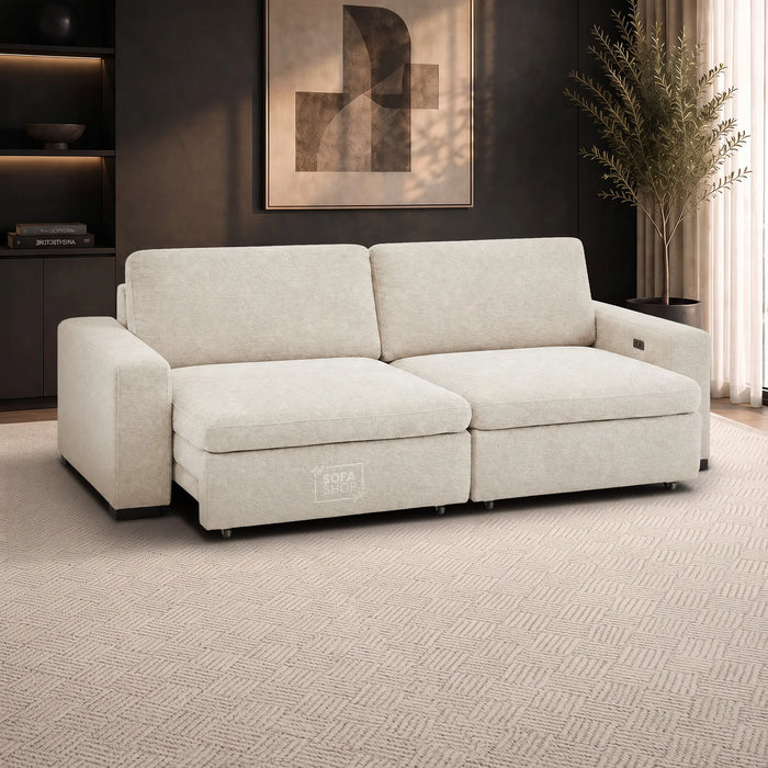 2 Wide Seat Beige Electric Sliding Sofa | Palma