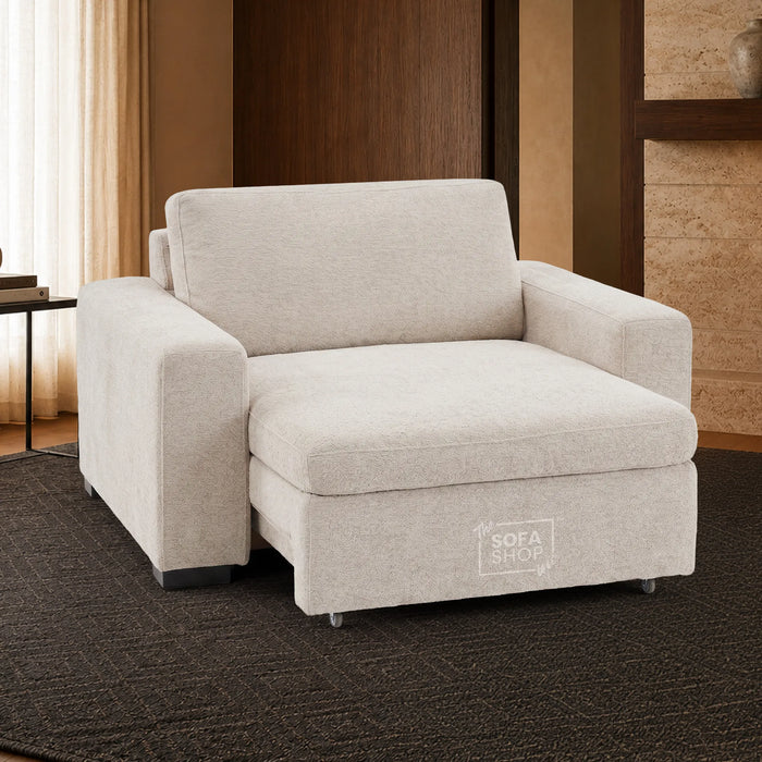 Extendable Electric Sofa Bed Chair in Cream Chenille | 1 Seat Power Sliding Sofa Bed Perfect for Home Cinema & Theatre Room | USBc & Sliding Buttons | Palma | The Sofa Shop