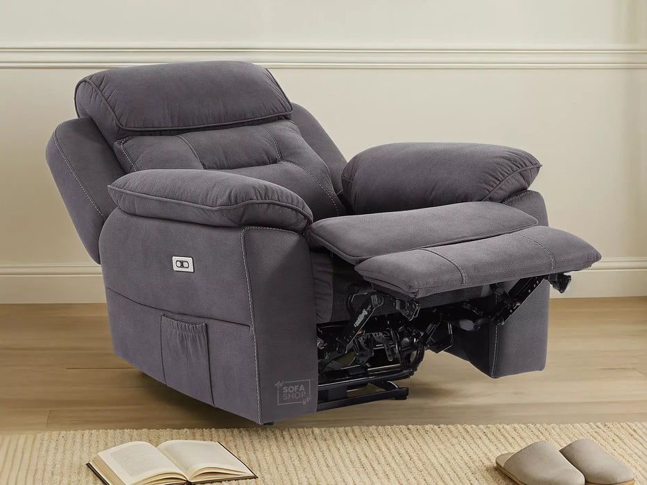 1 Seat Electric Recliner Chair Home Cinema Sofa | Fabric Chair In Black | Hi-Tech Chair with Massage, Padded Armrests, USB & Power Headrest | Florence