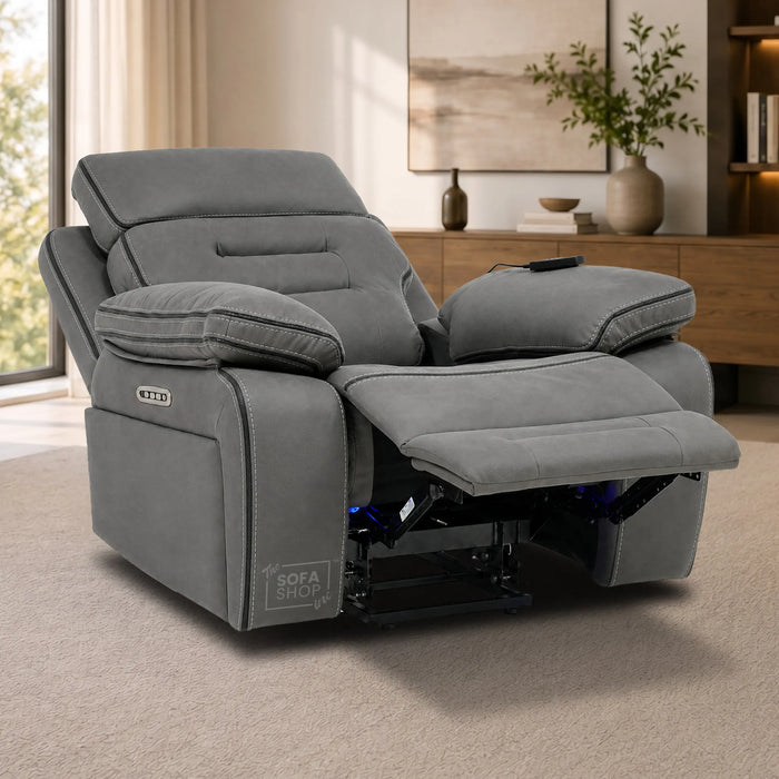 Electric Riser Chair In Graphite Grey Fabric | Hi-Tech Recliner Armchair With Vibration Massage + Heated Lumbar + Cooling Cup Holder + Power Headrest | Tuscany | The Sofa Shop