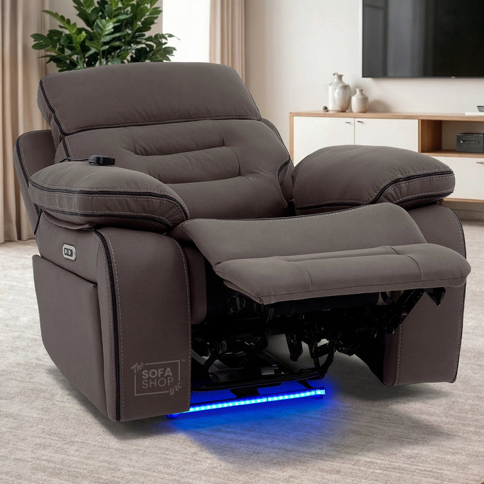 2+1 Dark Brown Fabric Electric Recliner Cinema Sofa Set | Hi-Tech Sofa Suite with Massage, Heating, Bluetooth Speakers, Fold-Down Table & Side Storage | Tuscany | The Sofa Shop