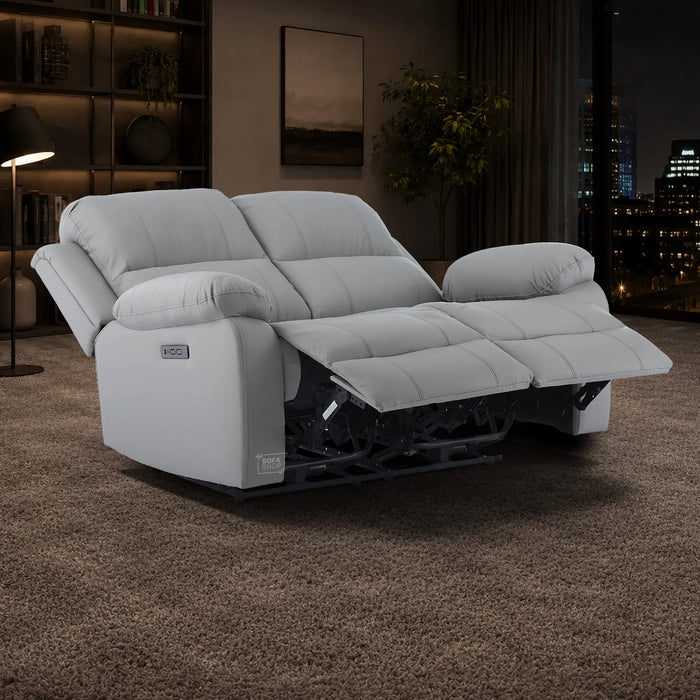 2 Seater Electric Recliner Sofa In Light Grey Real Leather | Smooth Power Recliner, USB-C Charging | Trento |The Sofa Shop