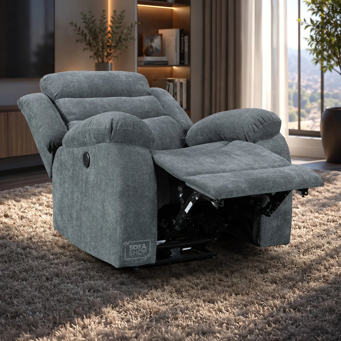 Electric Recliner Chair in Grey Fabric | Smooth Power Reclining Mechanism | Chelsea | Sofa Sale