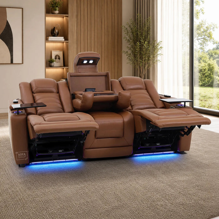 3 Seater Smart Tech Electric Recliner Cinema Sofa | Brown Real Leather | Modena