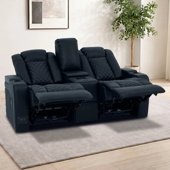 Real Leather 3+2 Cinema Sofa Set in Black | Electric Recliner Cinema Sofa Package | Power Lumbar + Wireless Charger + Adjustable Headrests + USB | Milano | The Sofa Shop