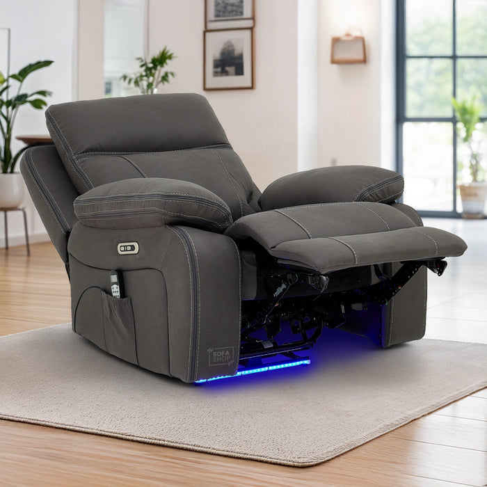1 Seat Electric Recliner Chair Home Cinema Sofa | Hi-Tech Chair In Grey Fabric with Side Pocket + USB + Massage | Vinsonova | The Sofa Shop