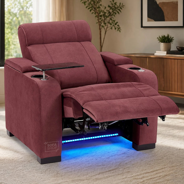 Recliner Chair with Electric Reclining, Massage, USB Ports, Cup Holders & LED Lights, Purple Velvet Sofa | Rimini | The Sofa Shop