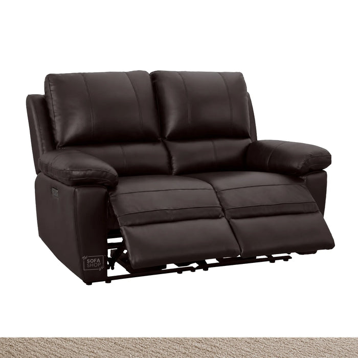 2 Seater Electric Recliner Sofa In Dark Brown Real Leather | Hi-Tech Couch With Power Recline + USB-C Charging + High Density Foam + Wall Hugging Design | Trento | The Sofa Shop