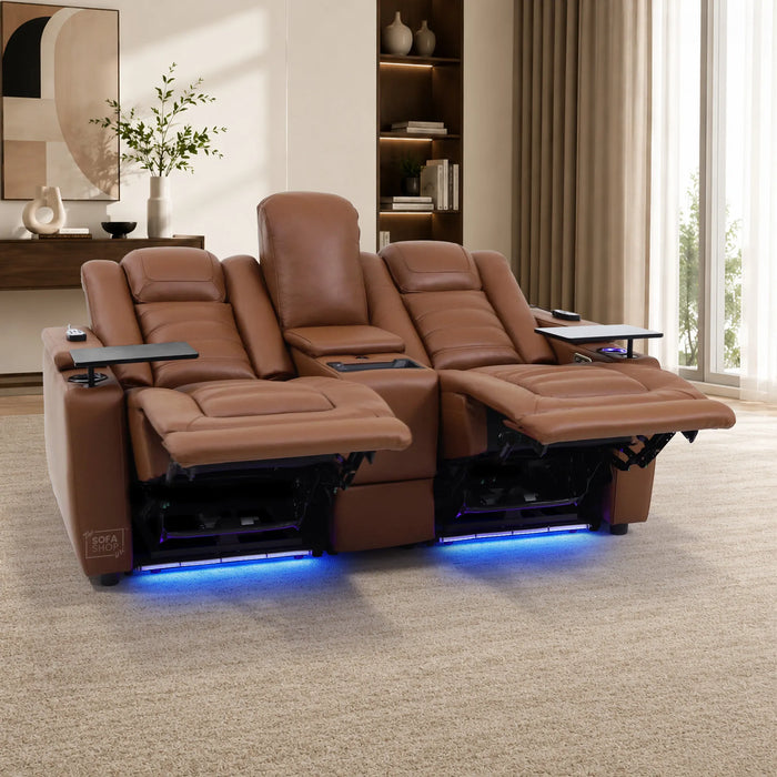 2 Seater Smart Tech Electric Recliner Cinema Sofa | Luxury Theatre Seating | Brown Real Leather | Modena