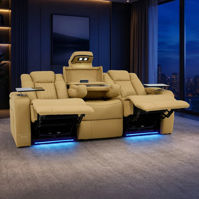 3 Seater Smart Tech Electric Recliner Cinema Sofa | Tan Real Leather | Capri