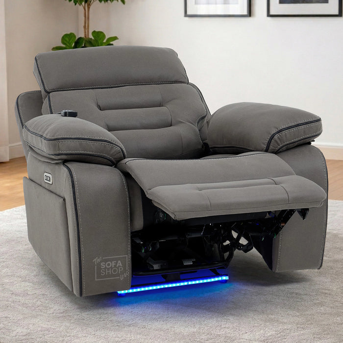 3+2+1 Electric Recliner Cinema Sofa Set in Grey Fabric | Hi-Tech Sofa Suite with Massage, Heat, Bluetooth Speakers, Console & Wireless Charging | Tuscany | The Sofa Shop