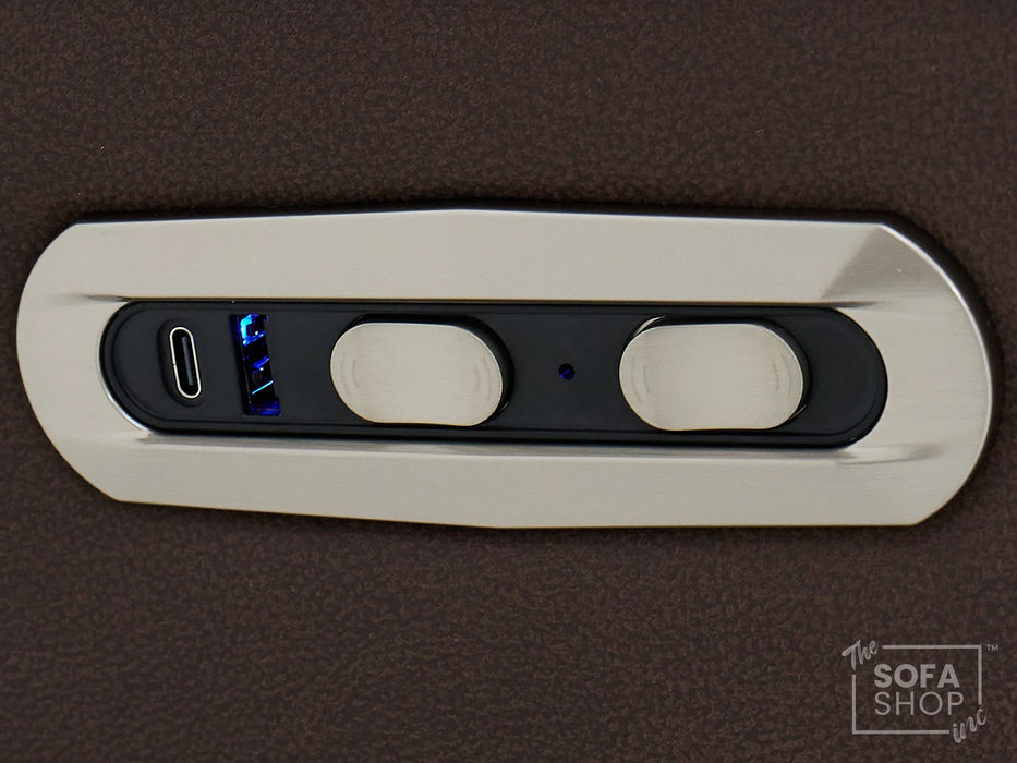 3+2 Electric Recliner Sofa Set in Brown Resillience Fabric | Hi-Tech Cinema Package with Massage, Drop-Down Table, Power Headrest, Power Recliner, Storage Drawer, USB & Wireless Charging | Sicily