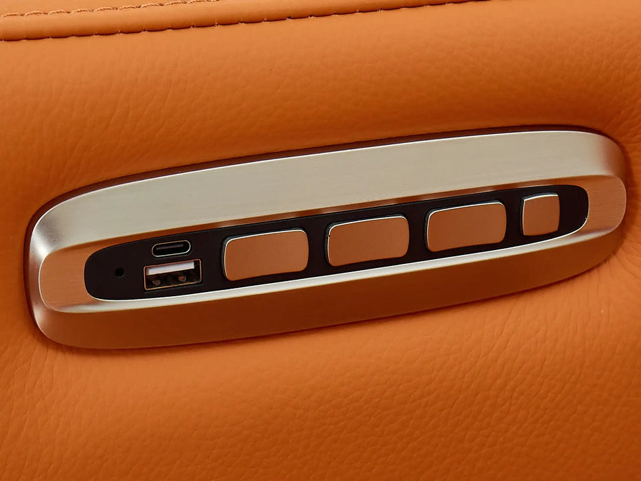 3 Seat Real Leather Electric Recliner Home Cinema Theatre Sofa In Orange | Keep Drinks Chilled in Cooling Cup Holders & Lumbar Support | Assisi