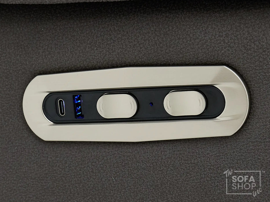 3 Seat Electric Recliner Home Cinema Theatre Sofa | Fabric Couch In Grey + Cupholders + Table + Power + USB + Speakers | Vinsonova | The Sofa Shop