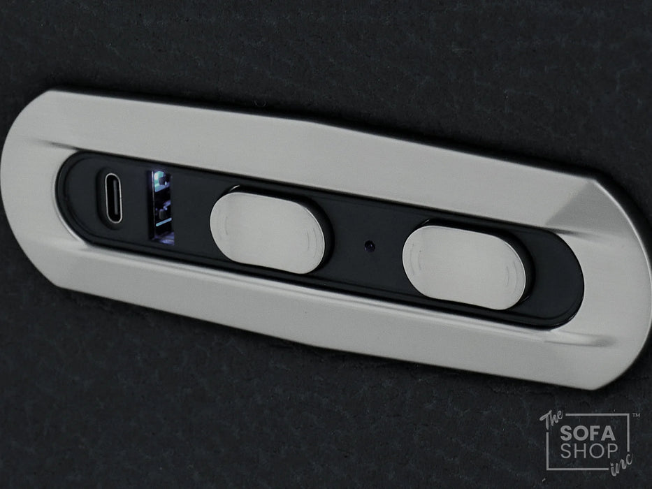 3 Seat Electric Recliner Home Cinema Sofa | Fabric Couch In Charcoal Grey | Hi-Tech Sofa with Massage + Cupholders + Table + Power Headrests + Speakers | Florence