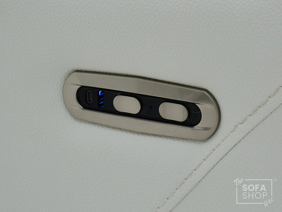 3 Seater White Real Leather Electric Recliner Cinema Sofa | Power Headrest, Massage, Fold-Down Table, USB-C & Storage | Napoli | The Sofa Shop