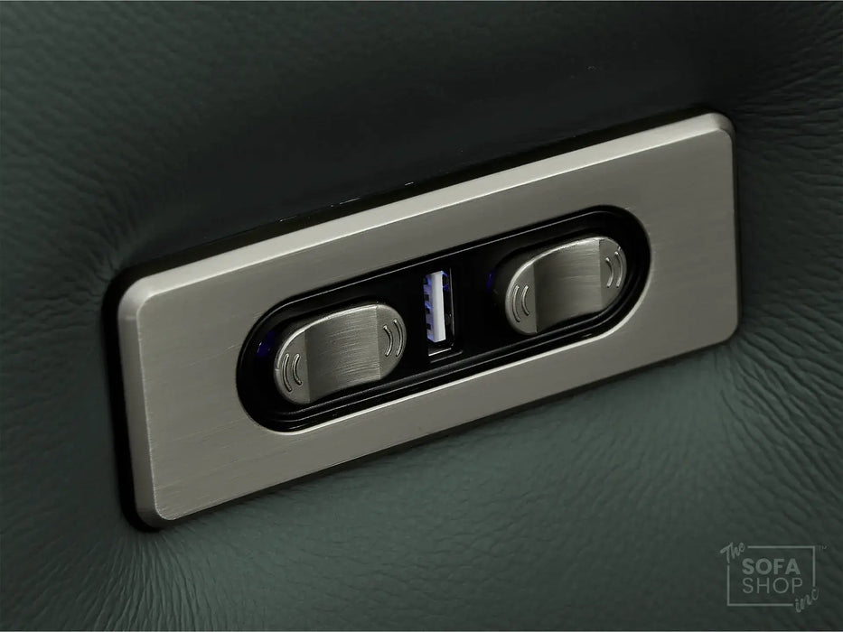 2 Seater Real Leather Electric Recliner Sofa | Cinema Sofa | Hi-Tech Sofa in Green with Massage, Middle Console, Adjustable Headrests & USB | Turin