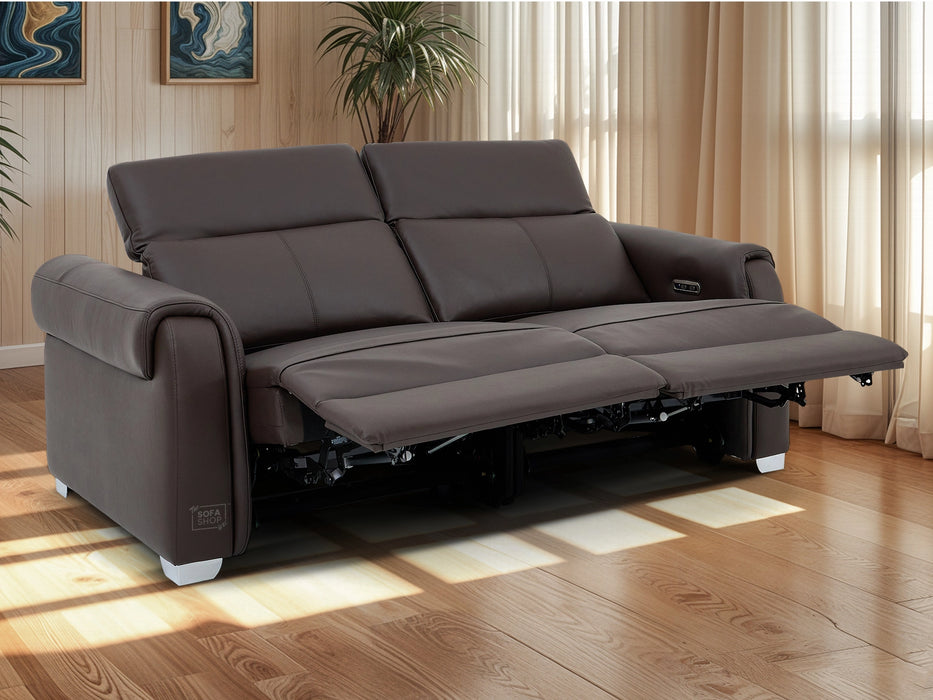 3+1 Real Leather Recliner Electric Sofa Set in Brown | Hi-Tech Sofa Set with Massage, USB Ports & Power Headrests | Turin