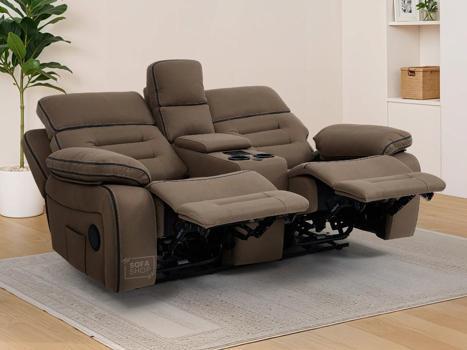 2+1 Electric Recliner Sofa Set | Cinema Sofa Package in Brown Resilience Fabric. 2 Piece Cinema Sofa | Hi-Tech Sofa Set With Massage, LED Cup Holders & USB Ports & Storage | Tuscany