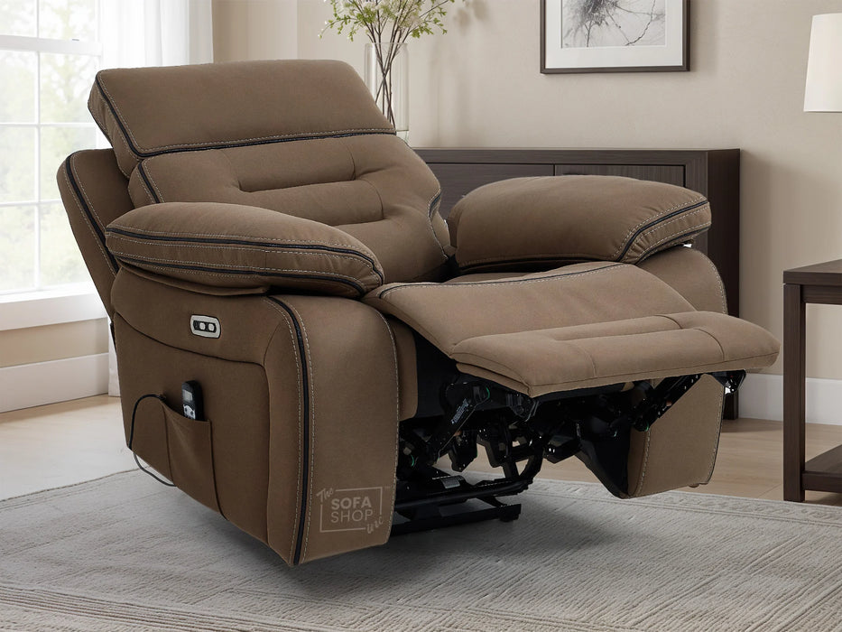 1 Seater Electric Recliner Armchair in Brown Fabric | Power Recliner with USB Button, Power Headrest & Massage | Tuscany | The Sofa Shop