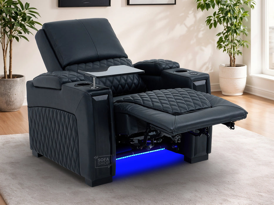 1 Seat Real Leather Electric Recliner Chair in Black With Massage + Heating + Cup Holders + Storage Compartments | Assisi