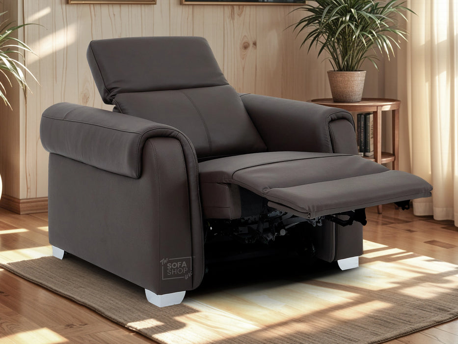 3+1 Real Leather Recliner Electric Sofa Set in Brown | Hi-Tech Sofa Set with Massage, USB Ports & Power Headrests | Turin