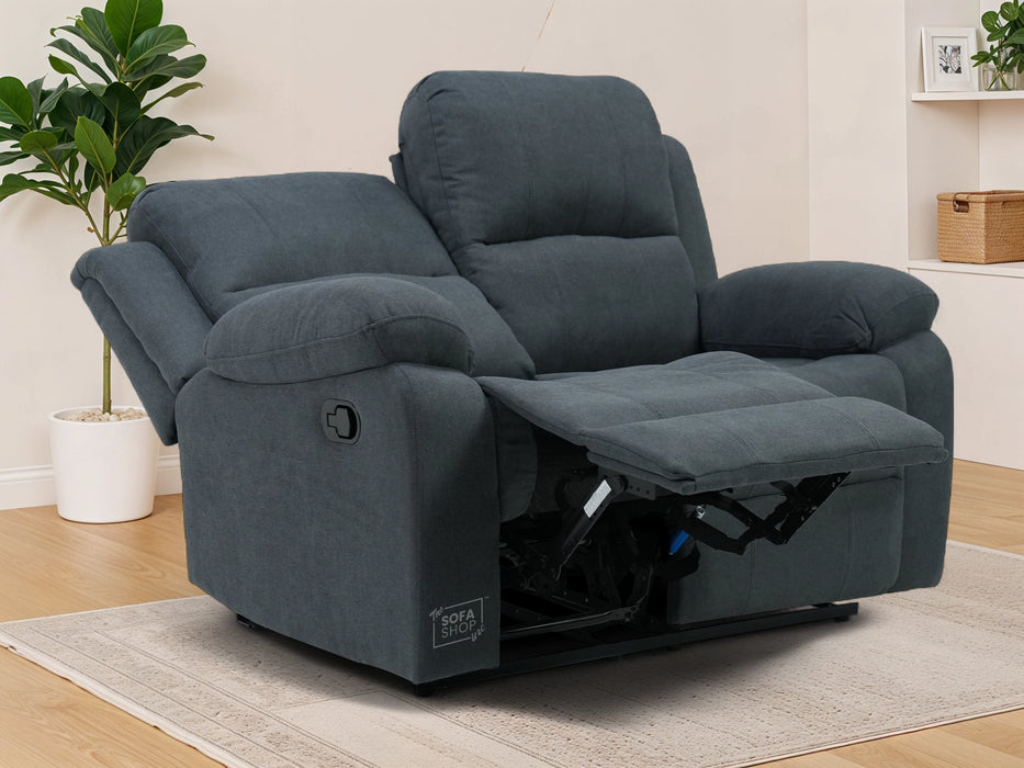 2 Seater Fabric Recliner Sofa in Dark Grey | Fabric Couch with Fully Reclining Mechanism & Easy to Clean Fabric | Trento