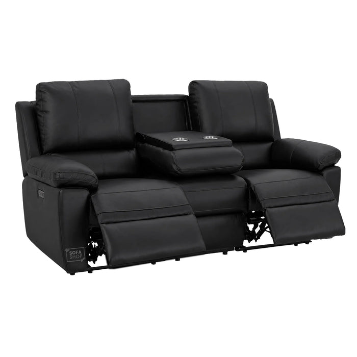 3+2+1 Electric Recliner Sofa Set in Black Real Leather | Hi-Tech Leather Suite with Power Recline + Drop-Down Table + Cup Holders + USB-C Charging + Wall-Hugging Design | Trento | The Sofa Shop