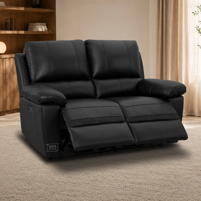 3+2+1 Electric Recliner Sofa Set in Black Real Leather | Hi-Tech Leather Suite with Power Recline + Drop-Down Table + Cup Holders + USB-C Charging + Wall-Hugging Design | Trento | The Sofa Shop