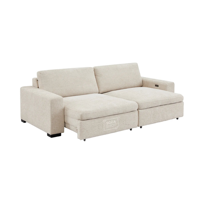 Extendable Electric Sofa - Bed in Cream Chenille Fabric | 3 Seater Power Sliding Couch Perfect for Home Cinema & Movie Nights  | USBc Charging Ports | Palma